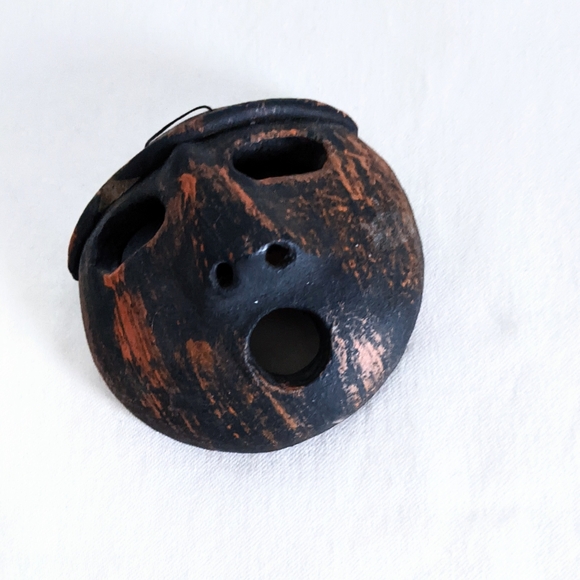 Boho Home Decor. Black + Brown Ethnic Clay Hanging Mask. Small, 4" Diam. - Picture 3 of 9